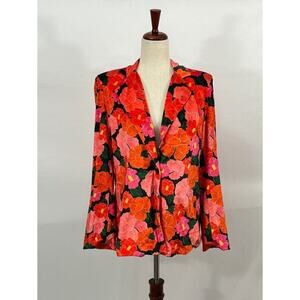 MIXED by Nasrin Sz XS Red Pink Floral Velvet Blazer Jacket Ruby